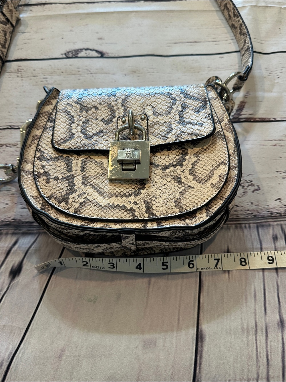 Steve Madden Neutral Snake-Print Crossbody Bag with Silver Hardware - Picture 6 of 11